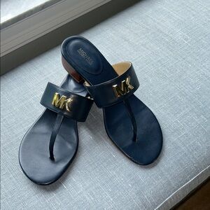 Michael Kors Navy Blue Sandals with Gold MK Logo